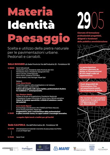 29 maggio 2024 – Materia, Identità, Paesaggio. Giornata di Formazione per professionisti progettisti, dirigenti e funzionari della pubblica amministrazione.